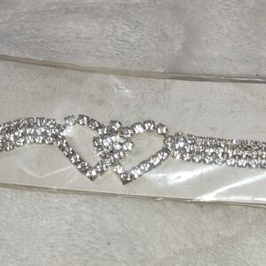 Double Heart Rhinestone Bracelet - Silver Tone